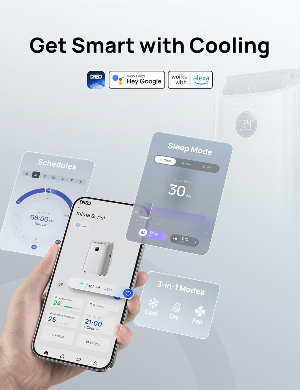 Dreo Climatiseur Mobile Connecté (10000 BTU, Silencieux)