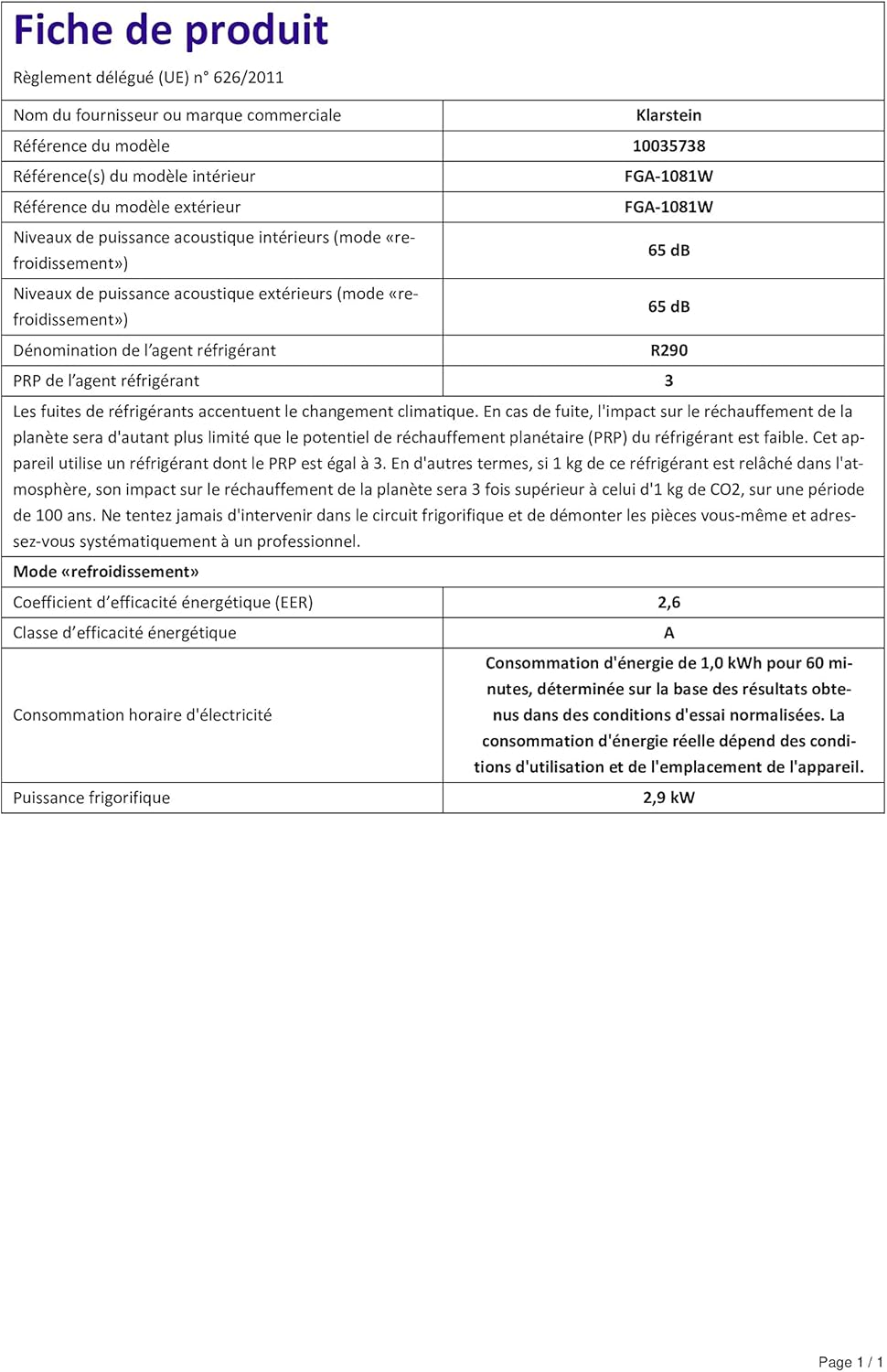 Klarstein Kraftwerk Smart Climatiseur Mobile Connecté