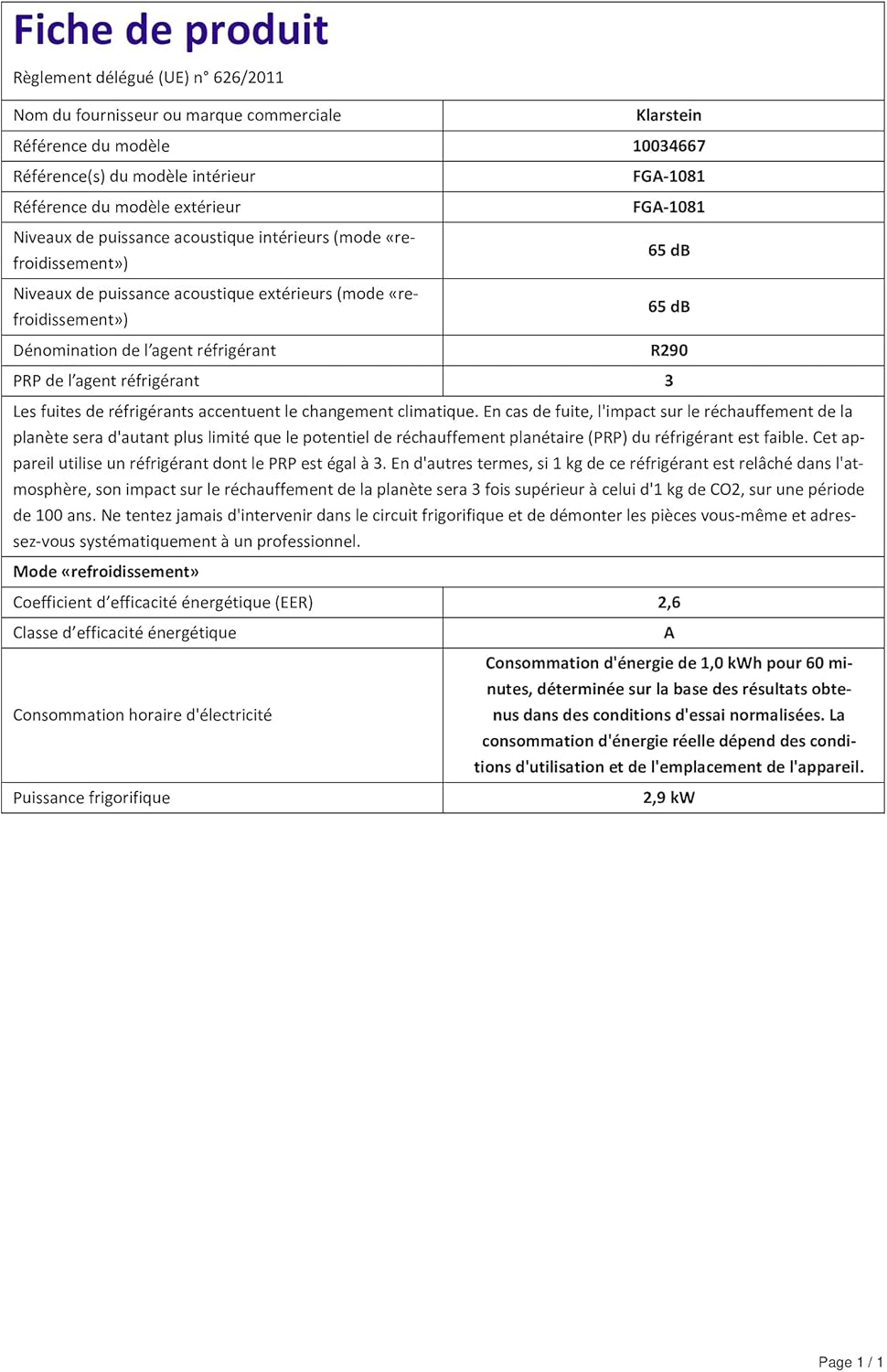 Klarstein Kraftwerk Smart Climatiseur Mobile Connecté