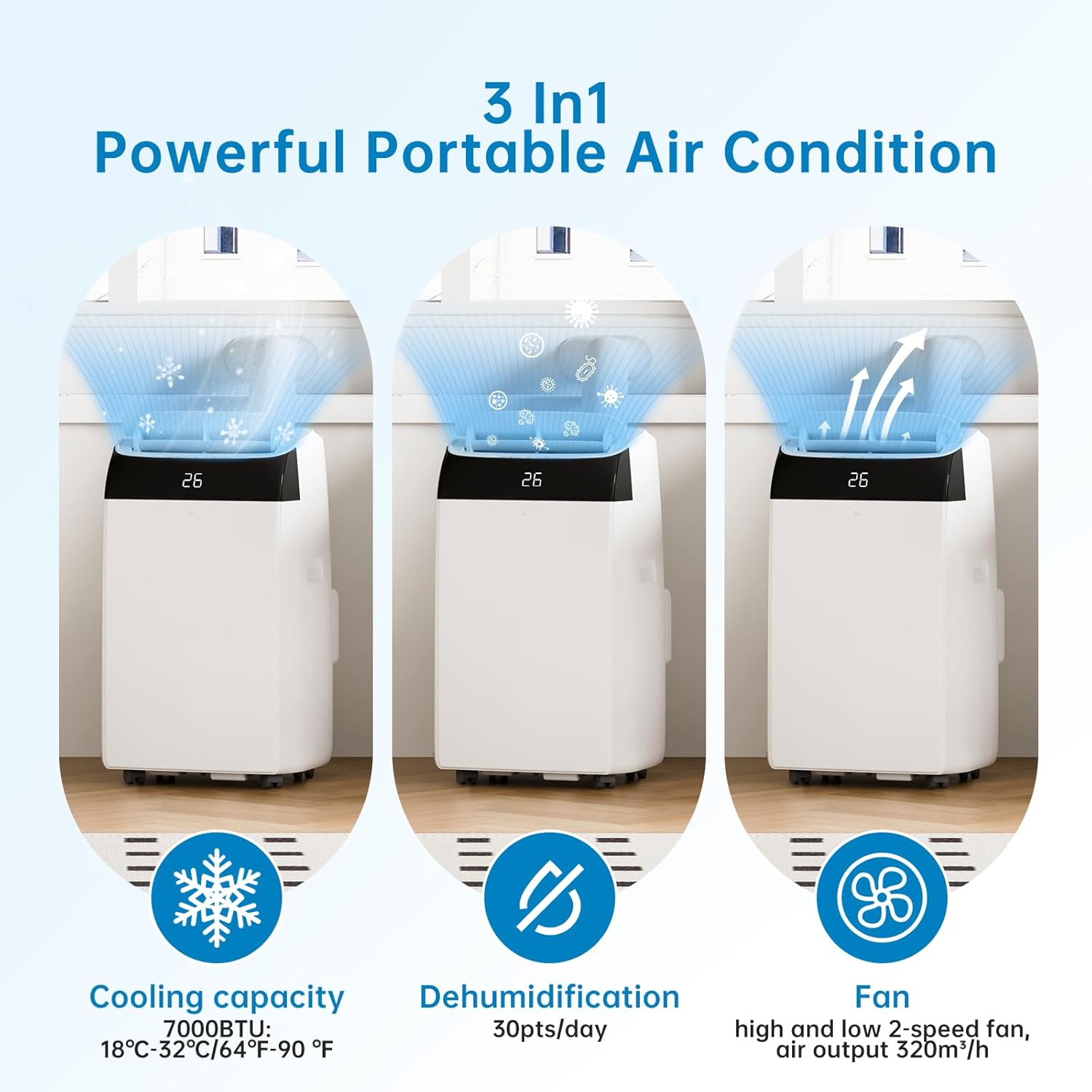 Climatiseur Mobile 4-en-1 (12000 BTU, Fonction Follow-Me, Silencieux)