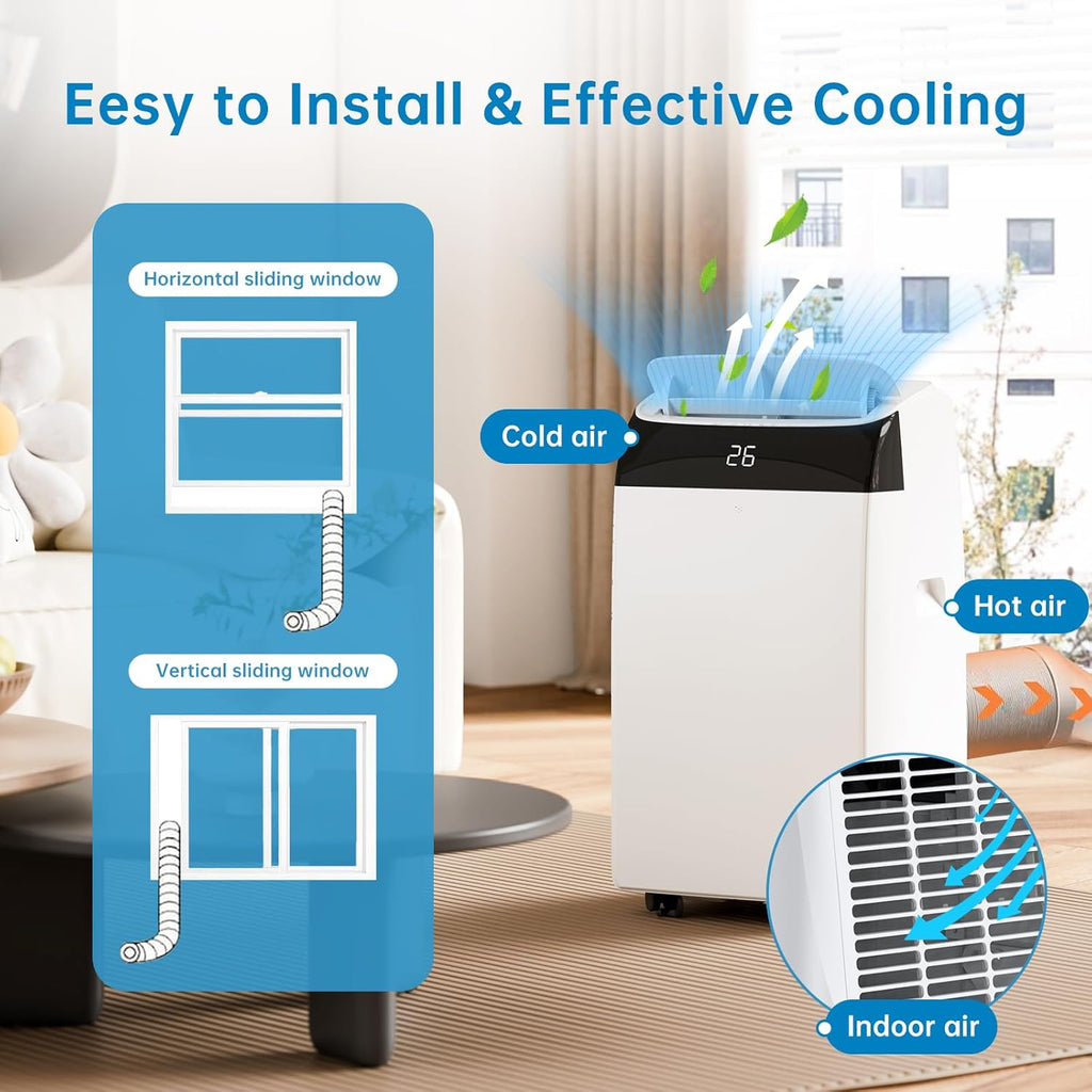 Climatiseur Mobile 4-en-1 (12000 BTU, Fonction Follow-Me, Silencieux)