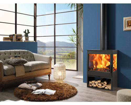 Poêle Panadero Ambar en acier noir 7,1 kW avec compartiment à bois
