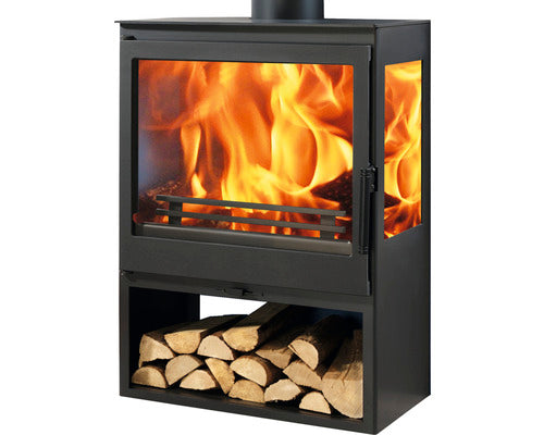 Poêle Panadero Ambar en acier noir 7,1 kW avec compartiment à bois