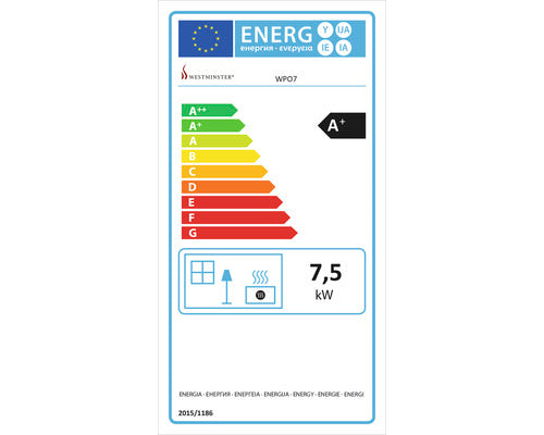 Poêle à granulés WESTMINSTER acier noir 7,5 kW WPO7G NS avec télécommande