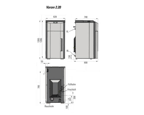 Poêle à pellets Strebel Varan 2.20 gris acier 20 kW