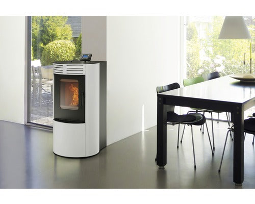 Poêle à pellets Rowi Ovale acier blanc 9,5 kW avec WiFi et télécommande