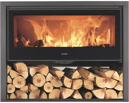 Poêle Panadero Chopin en acier noir 8,9 kW avec compartiment à bois