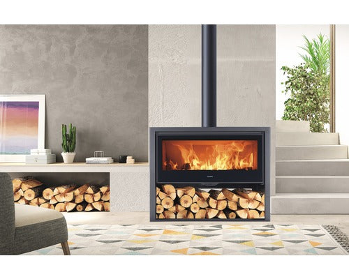 Poêle Panadero Chopin en acier noir 8,9 kW avec compartiment à bois