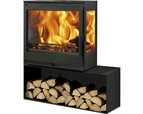 Cheminée Panadero CHARME 3V Acier noir 7,1 kW Avec compartiment à bois