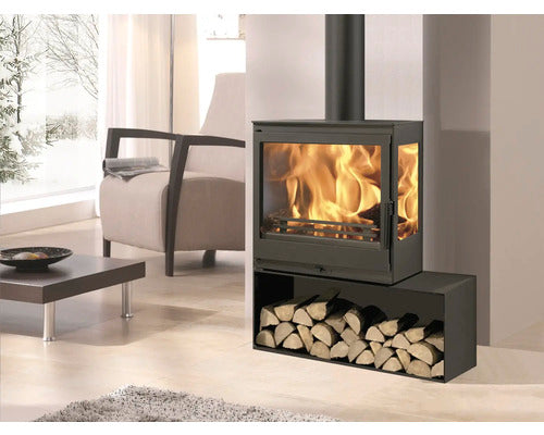 Cheminée Panadero CHARME 3V Acier noir 7,1 kW Avec compartiment à bois